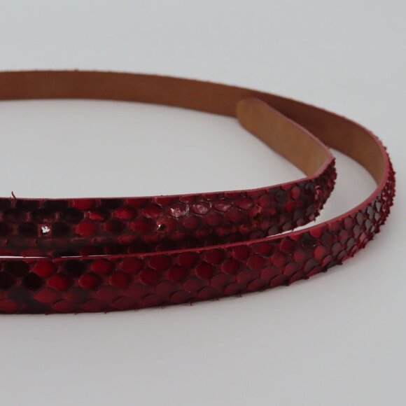 Claudio Orciani Women 80cm Red Genuine Snake Skin Rhinestone Buckle Skinny Belt - Picture 7 of 12